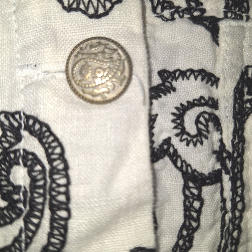 Saint Tropez‎ West Jacket Womens 1X White Black Linen Embroidered Paisley Boho - Picture 4 of 7
